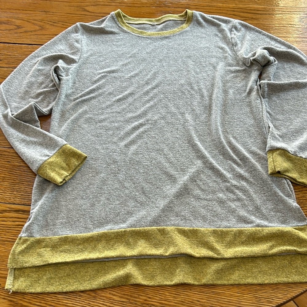 Gray and mustard color sweater. Size medium. Measurements in photos. No brand.